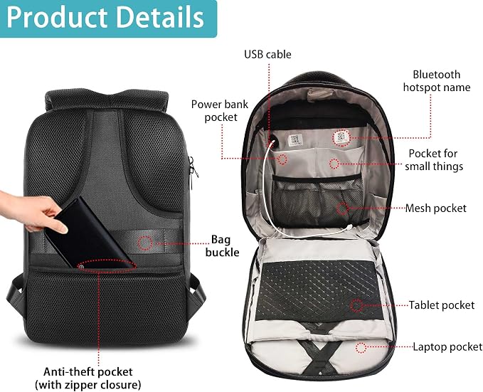 Welaso Smart Bluetooth LED Backpack with Colorful LED Sign Panel and Programmable, DIY Laptop Daypack Bag,Black (Medium 21L,with Rain Cover)