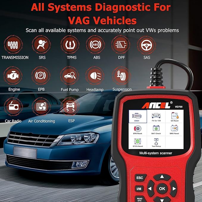 ANCEL BD500 All System Bluetooth 5.0 OBD2 Scanner fit for VW Audi Seat Skoda Seat with ANCEL VD700 All System OBD2 Scanner with 8 Special Functions for VAG Vehicles