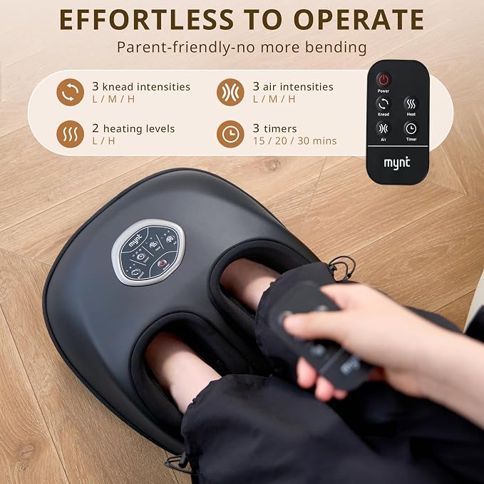Mynt Shiatsu Foot Massager with Heat, Deep Kneading Electric Foot Massage Machine for Plantar Fasciitis, FSA Eligible HSA Approved Feet Massager with Remote Control, Fits Up to 13