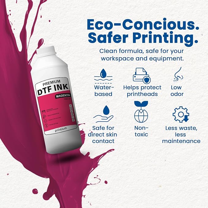 DTF Ink Magenta 33.8 fl oz (1000ml) | High Opacity Clog-Free Formula | Compatible with ET8550 L1800 XP600 I3200 4720 XP15000 & All Printheads | Reliable Color Accuracy & Smooth Flow
