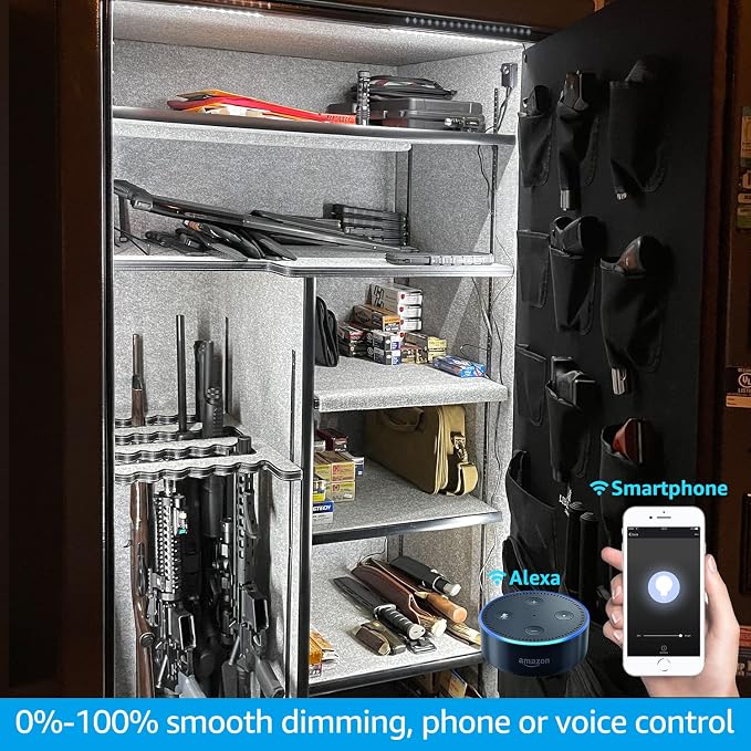 TORCHSTAR Voice Control Smart LED Safe Lighting Kit, (4) 12 Inch Dimmable Linkable Light Bars, Compatible with Alexa&Rocker Switch, 100-240V UL Power Adapter 900LM for Under Cabinet, 5000K Daylight