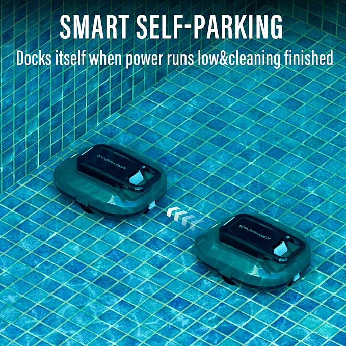 STARRYBOT Cordless Robotic Pool Cleaner with Dual high-Efficiency Motors Delivers Strong Suction, Smart Self-Parking,Smart LED Indicator,Pool Vacuum for Above-Ground Flat Pool up to 900 Sq.ft(Gray)