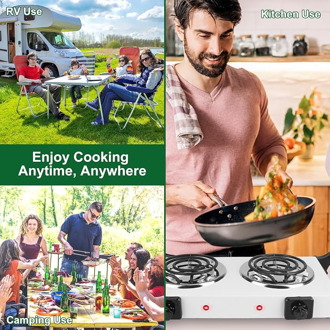 2000W Double Burner Electric, Portable Hot Plate for Cooking, Cooking Stove with 5 Temperature Adjustments, Countertop Burner Cooktop for Kitchen, Dorm
