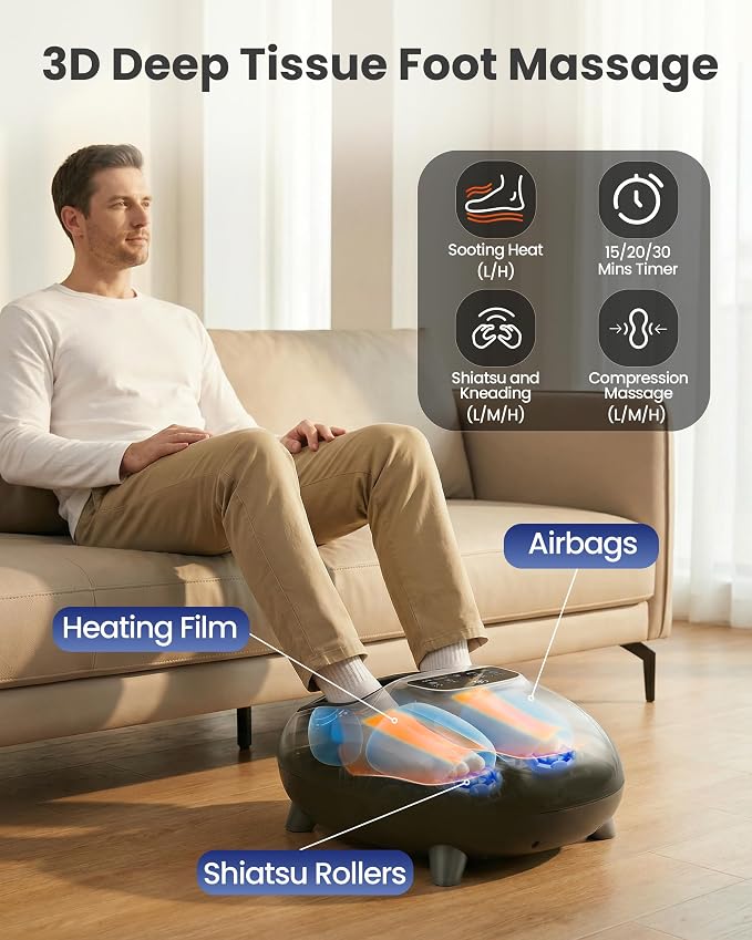 CILI Shiatsu FSA Foot Massager with Heat and Compression, Knead Rolling HSA Feet Massager for Neuropathy, Plantar Fasciitis, Remote Control, Up to Men Size 14", Christmas Gifts for Men Women
