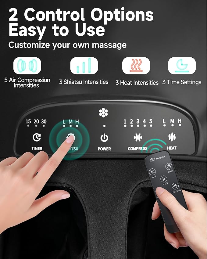 Snailax 2026 Upgrade Foot Massager Machine with Heat, Compression, Deep Kneading Shiatsu, Rolling Scratch for Plantar Fasciitis Relief (Remote Control) Father Day Gifts, Men Size 13 at Home Office