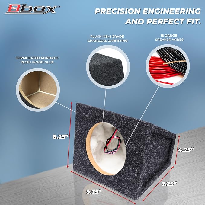 Atrend BBox Pro Audio Tuned 6.5" Speaker Enclosures - Premium Speakers Enhance Sound and Bass - Nickel Terminals for Car/Truck - 18 Gauge Cables - Set of 2 (Charcoal)