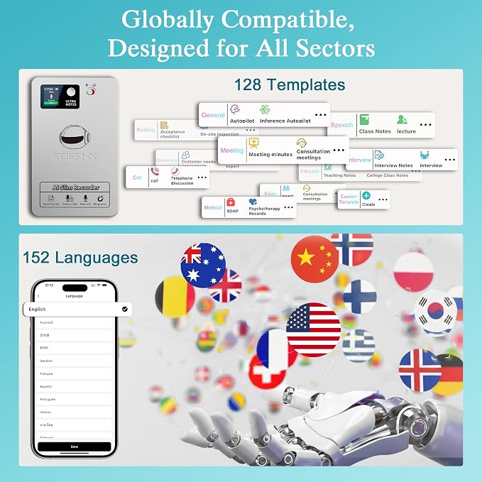 AI Voice Recorder, Transcribe & Summarize with Deep AI Analysis, Support 152 Languages, App Control, AI Noise Cancellation, Upgraded Built-in MagSafe, 64GB Audio Recorder for Meetings, Lectures, Call