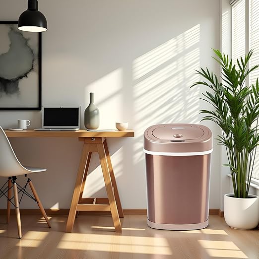 15L Stainless Steel Smart Trash Can with Infrared Motion Sensor | Touchless 0.3s Fast Open & Auto-Close | Long-Lasting Battery Life (Champagne Gold)