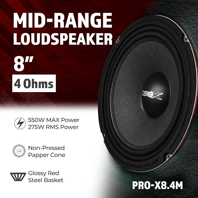 DS18 PRO-X8.4M Loudspeaker - 4", Midrange, Red Steel Basket, 550W Max, 275W RMS, 8 Ohms - Premium Quality Audio Door Speakers for Car or Truck Stereo Sound System (1 Speaker)