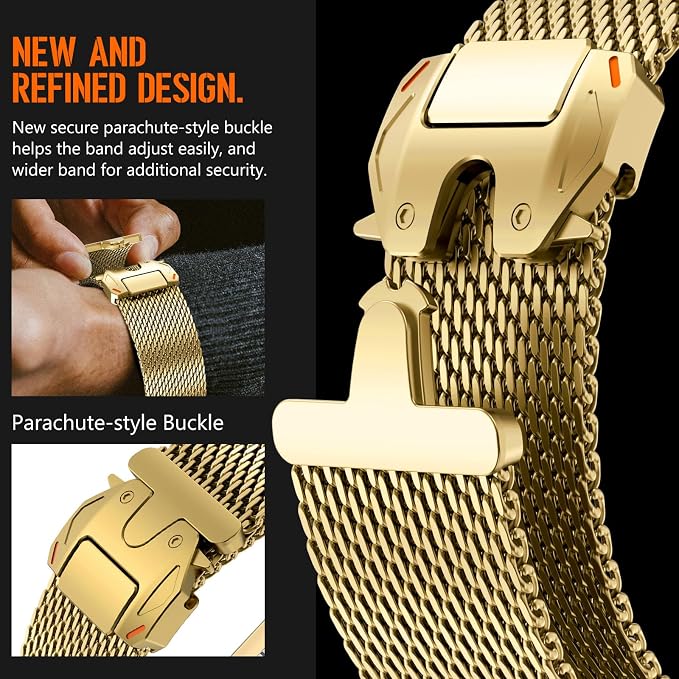 FULLIFE Milanese Mesh Loop for Apple Watch Band Apple Watch Ultra 3/2/1 Band 49mm 46mm 45mm 44mm Men Women, Stainless Steel Metal Band Parachute-style Buckle for iWatch Series 11 10 9 8 7 6 SE3 5 4 3