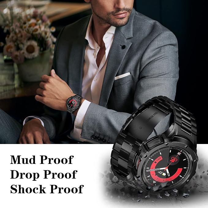 SUPLINK Stainless Steel Case and Bands Compatible with Samsung Galaxy Watch 6 Band for Men, Rugged Protective Metal Case Bumper Band for Samsung Watch 6 44mm, Black
