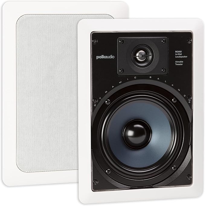 Polk Audio RC65i 2-Way in-Wall 6.5" Speakers (Pair), Ideal for Damp and Humid Indoor/Outdoor Placement, (White, Paintable Grille) (Pack of 6)