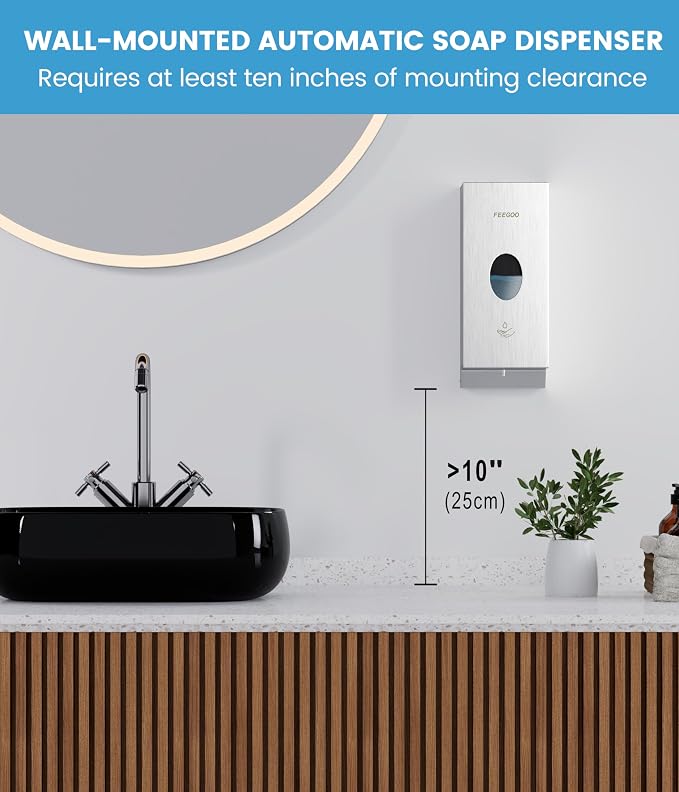 Automatic Wall Mounted Soap Dispenser, 27 fl oz / 800 ml Touchless Liquid Soap Dispenser, 304 Stainless Steel Commercial Soap Dispenser for Bathrooms, Offices, Hotels and Restaurants