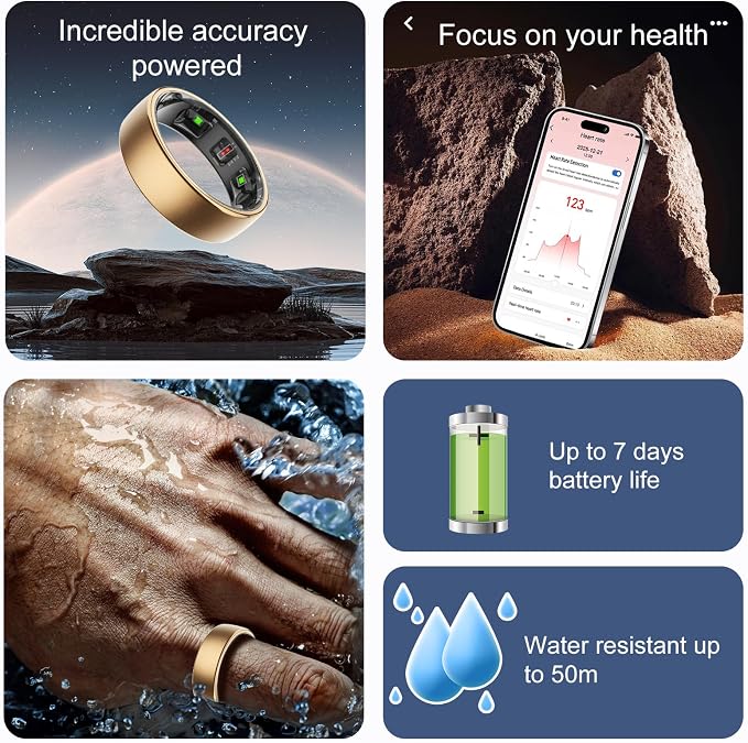 Smart Ring for Women Men,Fitness Tracker Ring with Sleep Monitor,Heart Rate,Blood Oxygen,Calories Tracker,IP68 Waterproof Smart Rings,5-7 Days Battery Life for iOS Android,No App Fee（Rose Gold,12）