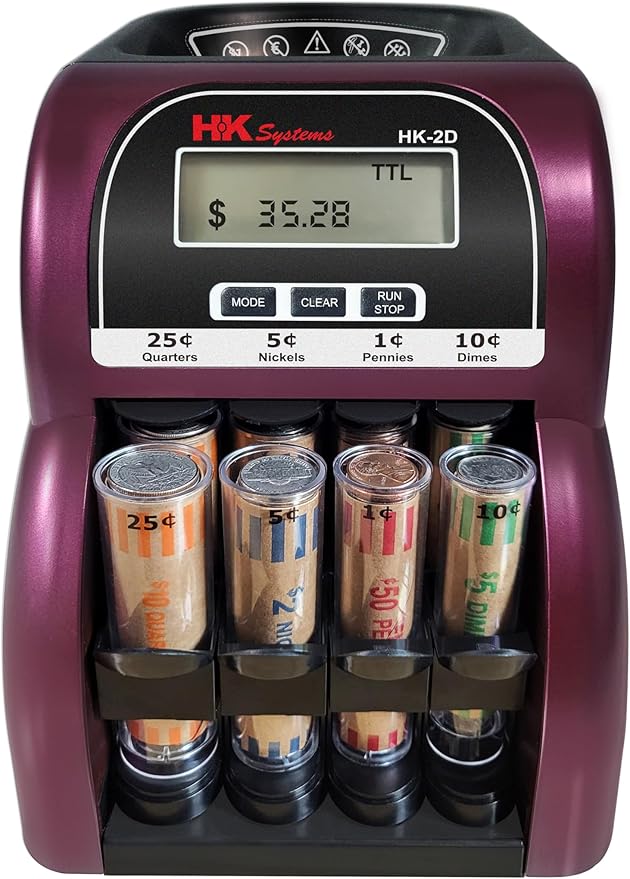 HK SYSTEMS HK-2D, Digital USD Coin Counter and Sorter with LCD Display, Sorts 260 Coins Per Minute into Coin Wrappers, 2 Row Coin Wrapper Tubes Included