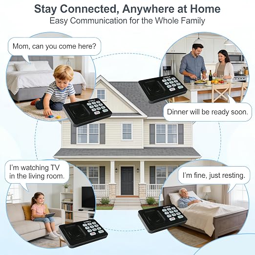 Intercoms Wireless for Home, Office, Elderly Care, Two-Way Wireless Intercom System, Clear Sound Intercom with 1400 Feet Range, Easy to Use, 8 Volume Adjustment, Auto-Answer, Silent Mode(2 pack,black)