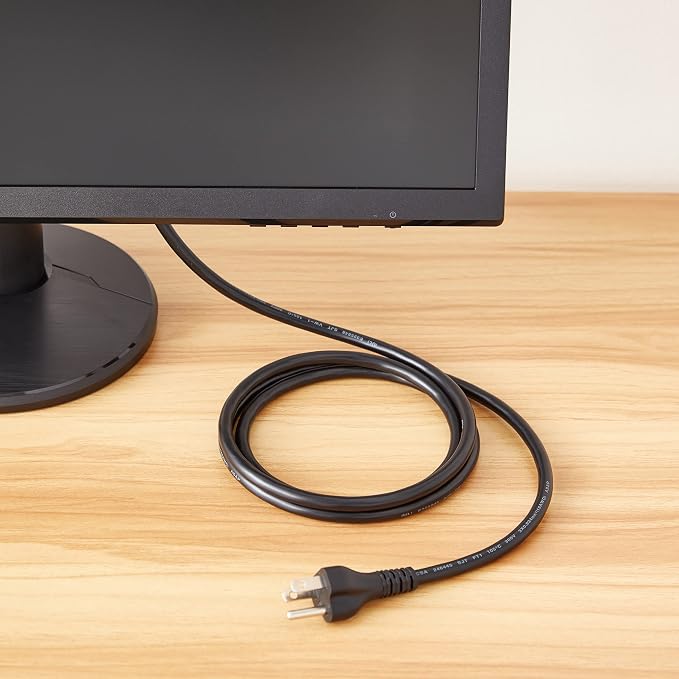 Amazon Basics PC Power Cable, 6 feet, AC Power Cord for Monitor, Computer, TV, 3 Prong, 18 AWG, 125 Volts, NEMA 5-15P to IEC320C13, UL Listed, Black (Pack of 2)