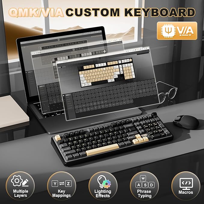 YUNZII B98 PRO QMK/VIA Wireless Mechanical Gaming Keyboard,96% Layout with Numpad and Cute Cat Knob, BT/2.4G/USB-C,Linear Switch Hot Swap Gasket,RGB for Win/Mac (Black, Candy Linear Switch)