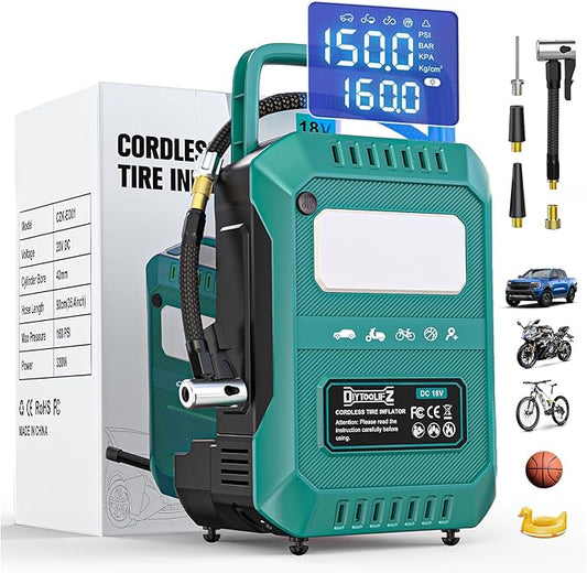 DIYtoolifz Tire Inflator Portable Air Compressor Compatible with Makita 18V Battery, 160PSI Air Pump with Dual Digital Screen, Auto Shut-Off, 5X Faster Inflation & Deflation for Car, Motor (Tool Only)