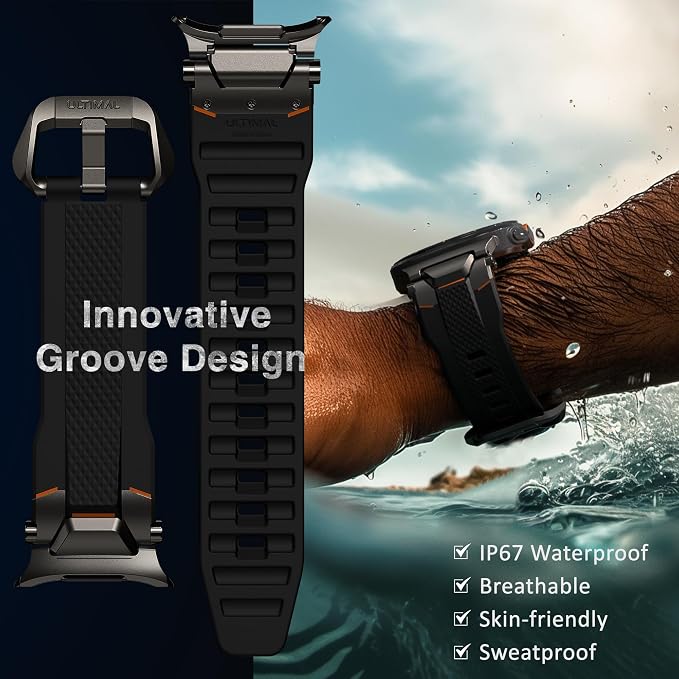 ULTIMAL Watch Band for Samsung Galaxy Watch Ultra 47mm (2025/2024) Compatible with Samsung Watch Strap Bands for Men Sport Bands for Watch Rugged Premium TPU & Metal (Black+Grey)