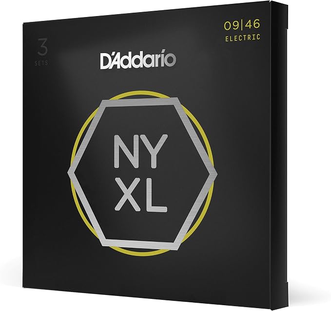 D'Addario Electric Guitar Strings, NYXL Nickel Plated, NYXL0946-3P, Super Light Top/Regular Bottom Gauge 09-46, 6-String Set, Pack of 3
