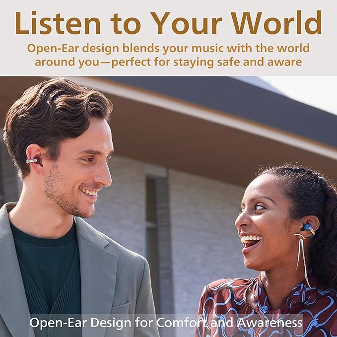 JVC Nearphones Open Ear True Wireless Headphones - Open Ear Earbuds - Bluetooth 5.3-24H Playback - IPX4 Water Resistant - Built-in Mic - Awareness & Comfort - Ear Clip Earbuds - HANP1T