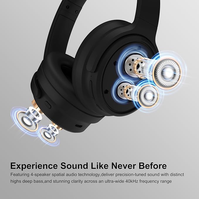 Srhythm NiceComfort 35(2nd Gen)Noise Cancelling Headphones 4-Speakers 40kHz | HD Sound,140 Hours' Ultra-long Playtime for Travel,Bluetooth 6.0,5 Microphones ENC,Transparency,Spatial Audio,Low Latency