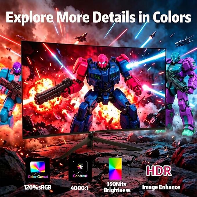 ZZA 27 Inch Curved Gaming Monitor 200Hz, Full HD 1080P VA Panel Computer Monitor, 1ms Response Time, FreeSync, HDMI & DP Port, HDR, Frameless, VESA Mountable