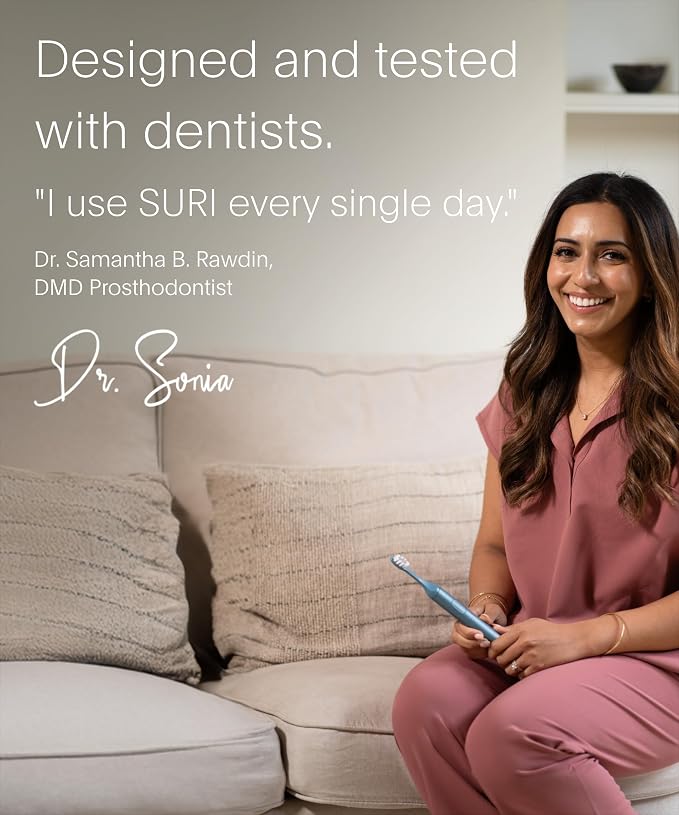 SURI 2.0 New Sonic Electric Toothbrush with Pressure Sensor & UV-Cleaning Travel Case | 1 Month+ Battery | Electric Toothbrush for Adults | Travel Toothbrushes | Tooth Brush | Blue