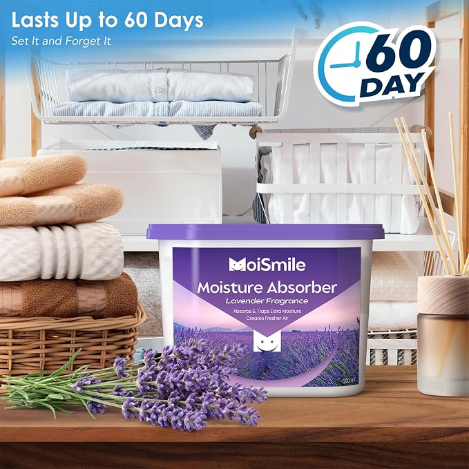 Lavender Moisture Absorbers 12 Pack, Fast Acting Humidity Absorber & Odor Eliminator, 10.5 oz High Capacity Dehumidifier for Closet, Bathroom, Basement, Car & RV