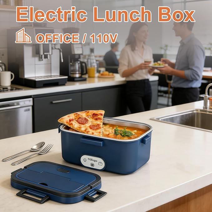 Nifogo Electric Lunch Box for Adults 100W 1.8L, Faster Heated Lunch Box for Men, Portable Electric Lunch Boxes Food Heater 12V/24V/110V for Car/Truck/Work with Bag(Blue)