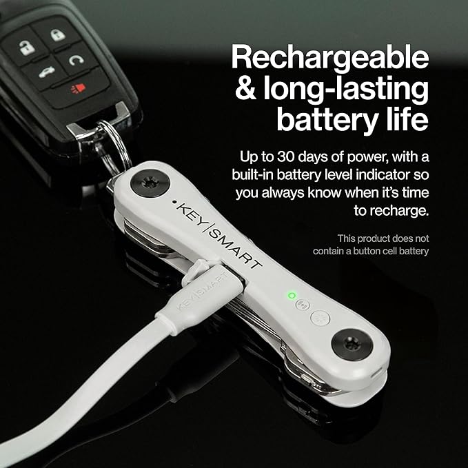 KeySmart iPro - Key Finder Locator with Sound, Keychain Key Holder, Apple Find My App Compatible, Key Organizer, Compact Clutter-Free Key Chain Tracker, Rechargeable Battery (Up to 14 Keys, White)