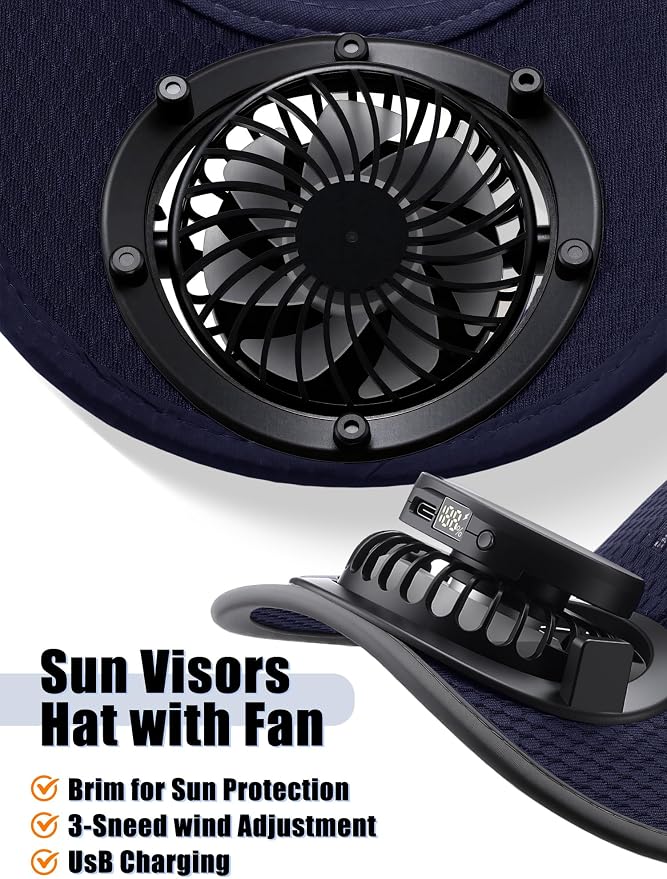 Yaomiao 2 Pcs Solar Baseball Cap with Fan Unisex Sun Protection USB Charging Fan Mesh Hat for Summer Outdoor