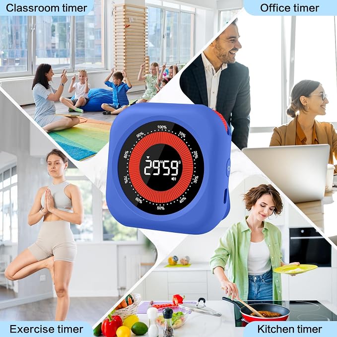 Visual Timer for Classroom Rechargeable, 10-Hour Digital Timers with Visual Time Bars Design, 3 Brightness/3 Volume Adjustable Magnetic Timer, Countdown/up Timer for Study Game Gym Kitchen Office