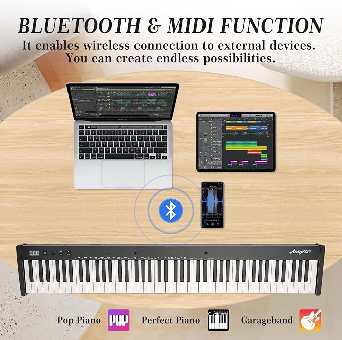 88 Key Weighted Folding Keyboard,Full Size Electric Piano Keyboard 88 Keys with for Beginners,Portable Case,Sustain Pedal,Black and White,Digital Piano Carry Bag,Note Sticker,Holder,Headphone