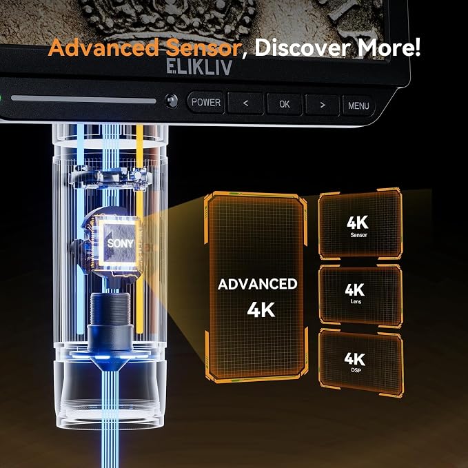 4K Digital Microscope, Elikliv EM4K 8" Coin Microscopes 2000x, 52MP HDMI Microscopes, Soldering Microscope for Adults, Micro scopes for Electronics Repair, 3840P UHD Video Micro socpe, 10" Stand, 16G