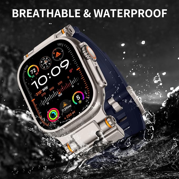 FOAMUNOC Rugged Band Compatible with Apple Watch Ultra 3/2/1 Band 49mm/46mm/45mm/44mm/42mm, Metal Connector with Strap for iWatch Ultra Series 11/10/9/8/7/6/SE3/SE2/SE/5/4/3/2/1, Navy Blue/Titanium