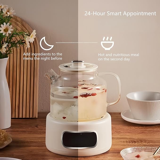 Lemuugo 1.2L Smart Electric Kettle with Tea Infuser, Borosilicate Glass Health Pot, Hot Water Kettle Electric, Digital Temperature Control with 24-Hour Timer, Tea, Stew & Dessert Cooker