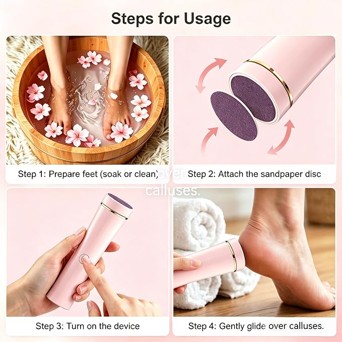 Electric Callus Remover, Rechargeable Foot File Home Use | 2000mAh Rechargeable, IPX7 Waterproof, 20 Diamond Rollers, for Dry Skin & Home Pedicure