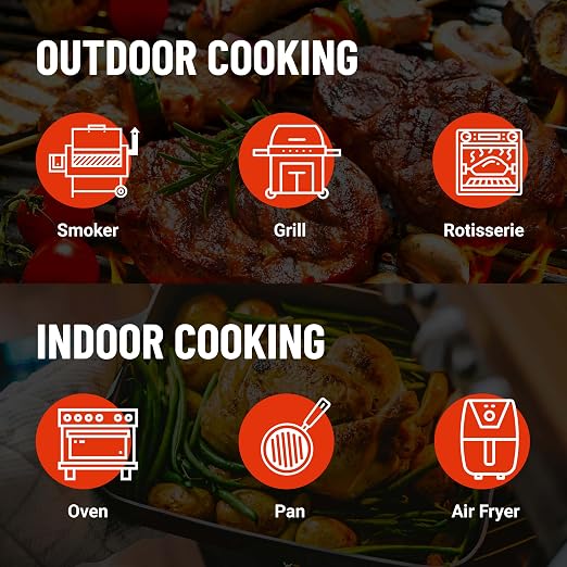 Smart Wireless Meat Thermometer - IPX7 Waterproof Ultra-Thin Probe | Bluetooth App-Controlled Digital Food Thermometer for BBQ Smoker, Kitchen Grilling Oven & Rotisserie with 165ft Range