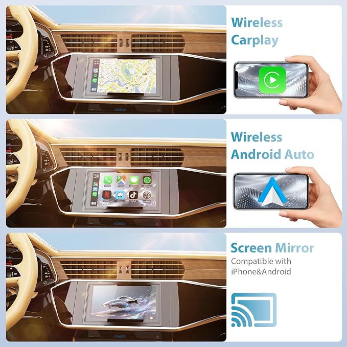 Haudio 7" Upgrade Wireless Double Din Car Stereo with Carplay, Android Auto, Bluetooth5.0, RCA,HD Touchscreen Car Radio, Backup Camera, SWC, FM/AM,Audio Receiver|Double din Car Radio