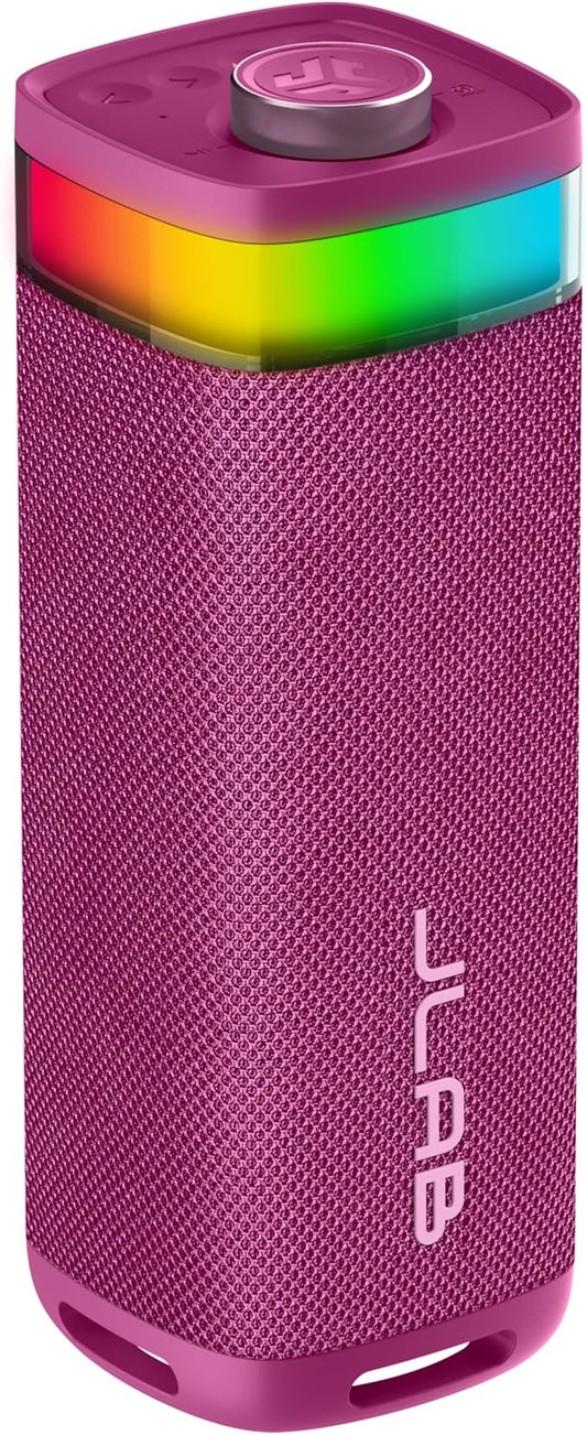 JLab JBuds Party Portable Bluetooth Speaker, 2 Full-Range Drivers + 2 Passive Woofers, IP56 Waterproof, 12 Hours Playtime, Connect Multiple Speakers, Custom Sound + RGB Lighting via App, Mulberry