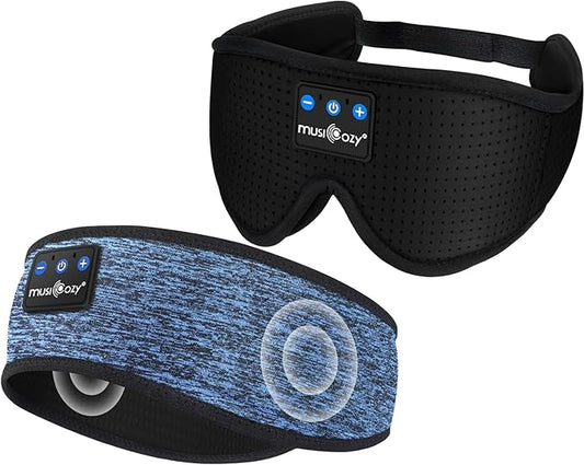 MUSICOZY Sleep Headphones Bluetooth Sports Headband, Wireless Music Sleeping Headphones Sleep Eye Mask Earbuds for Side Sleepers Workout Running Travel Yoga Office, Pack of 2
