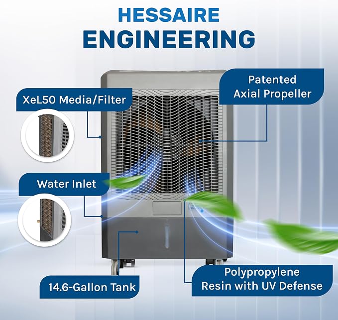 Hessaire 5300 CFM 3-Speed Portable Evaporative Cooler (Swamp Cooler) for 1600 square feet