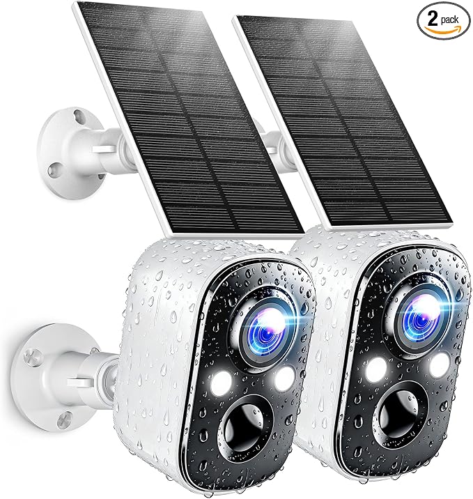 Techage 2K Solar Security Cameras Wireless Outdoor,Solar Battery Powered WiFi Cameras for Home Security with AI Motion Detection,Color Night Vision,2-Way Talk,IP66 Waterproof,Cloud/SD Storage 2 Pack