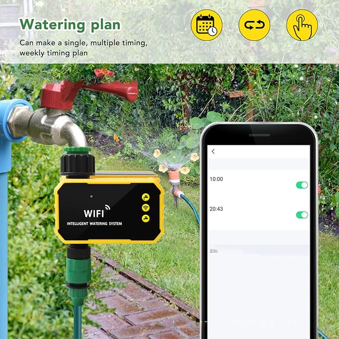 ciciglow Sprinkler Timer, Solar Single Way Valve Water Timer with Rain Delay, Automatic Watering System Digital Irrigation for Garden Courtyard