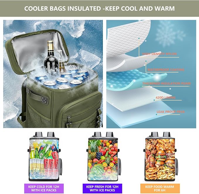 Backpack Cooler,40 Cans Cooler Backpack Insulated Waterproof&Leak Proof,Soft Cooler Bag with 2 Compartments for Men&Women,Picnic Backpack Ice Chest for Camping Hiking Fishing Lunch Beach