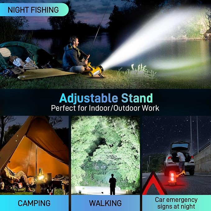 2026 New 3000,000 Lumen Super Bright Spotlight,10000mAh Rechargeable Flashlight Handheld Spotlight,Spot Light Outdoor Runtime 72+ Hrs,Flashlight Searchlight Flood Camping Hunting Boating with Tripod