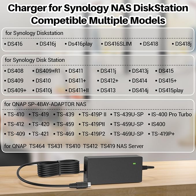 12V DC Power Cord for Synology NAS DiskStation DS1522+DS923+ DS1520+ DS418 DS420+ DS423+ DS620slim DS718+DS720+DS723+ DS916+ DS918+ DS920+ DS1019+ NAS Server Power Supply Replacement Cord