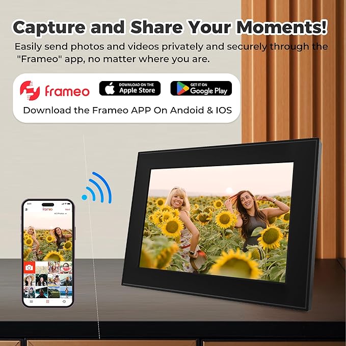 Frameo 11 Inch WiFi Digital Picture Frame with 64GB Memory, Touch Screen & Auto Rotate | Instant Photo/Video Sharing via App, 1920x1280 HD Display, SD Card/USB/WiFi 6 Upload, Gi-ft for Family
